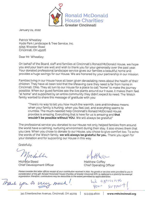 Ronald McDonald Letter to the Company